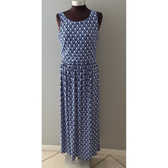 Brooks Brothers Dress Size M Blue & White Geometric Maxi Nautical Stretchy - Picture 2 of 12